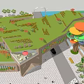 Modern Visitor Center With Contemporary Architecture Green Landscaping Pedestrian Area and Parking Spaces