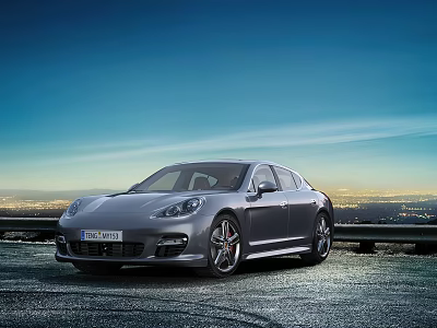 Sleek Gray Porsche Panamera On Open Road At Dusk 3d model Sleek Gray Porsche Panamera On Open Road At Dusk 3d model