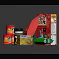 Beverages Display With Nescafé Canned Coffee Boxed Orange Juice And Snacks