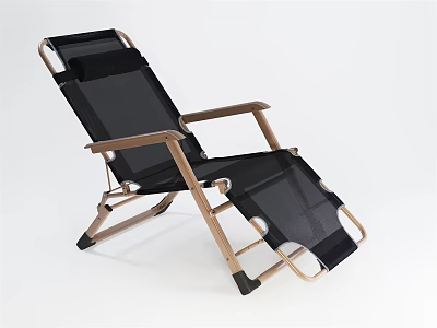 Black Mesh Lounge Chair With Ergonomic Armrests Adjustable Backrest And Wooden Frame 3d model