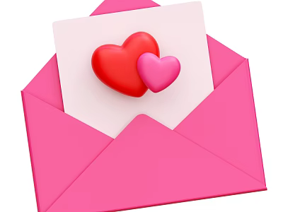 Pink Envelope With Card Featuring Red And Pink Heart Shaped Decorative Ornament Set 3d model