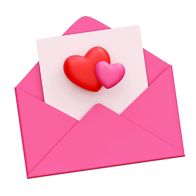 Pink Envelope With Card Featuring Red And Pink Heart Shaped Decorative Ornament Set 3d model