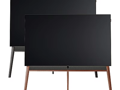 Modern Black TVs With Wooden Stand And Slim Screen Design For Living Room 3d model