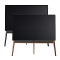 Modern Black TVs With Wooden Stand And Slim Screen Design For Living Room