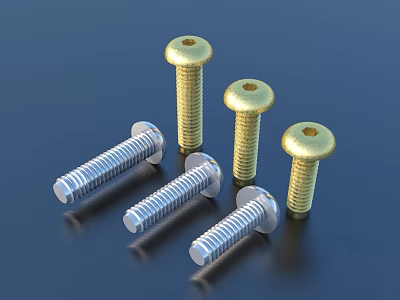 Durable Metal Screws With Silver And Gold Finishes In Different Sizes 3d model