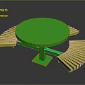 Green Round Table With Yellow Curved Benches Modern Furniture Design