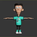 3D Animated Game Character With Brown Hair Green T Shirt And Open Arms