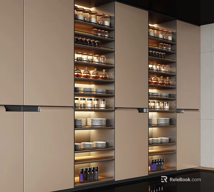 Elegant Modern Sideboard With Open Shelves Lighting And Storage For Tableware Wine Bottles 3d model 