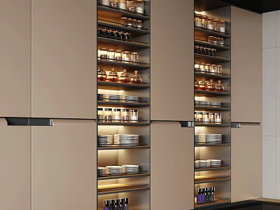 Elegant Modern Sideboard With Open Shelves Lighting And Storage For Tableware Wine Bottles 3d model