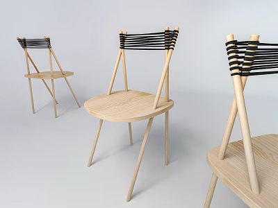 Modern Wooden Dining Chairs With Woven Black Straps And Minimalist Frame Design 3d model