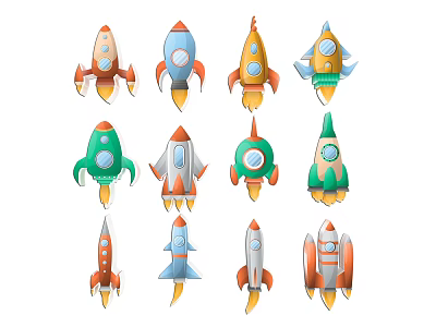 Fun Cartoon Rockets Collection With Various Colors Shapes And Decorative Designs 3d model