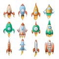 Fun Cartoon Rockets Collection With Various Colors Shapes And Decorative Designs