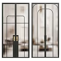 Modern Double Doors With Black Frame Grid Design And Golden Handles