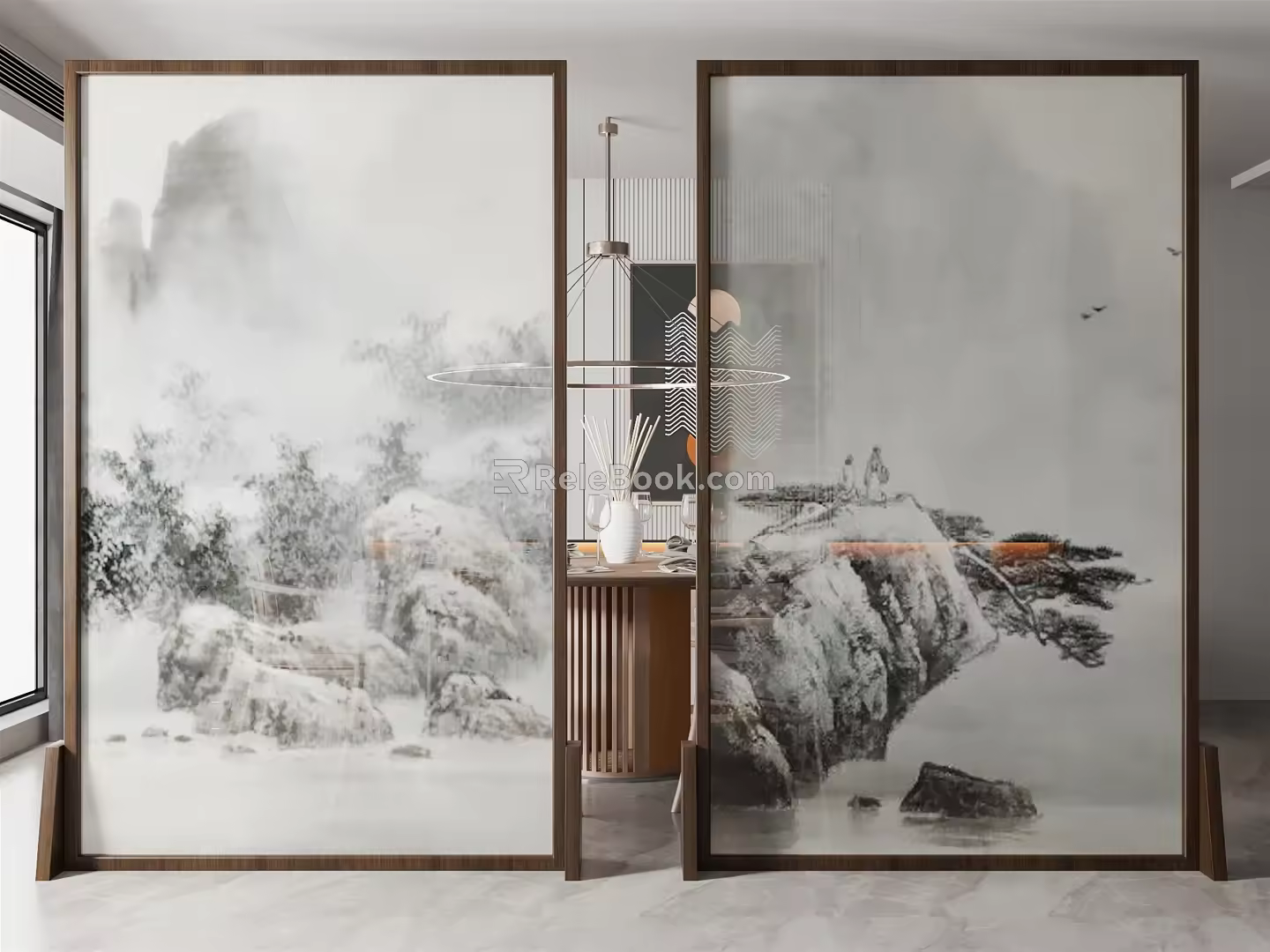 New Chinese Style Partition Landscape Painting Screen Partition 3d model