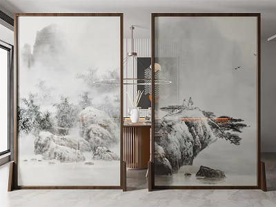 New Chinese Style Partition Landscape Painting Screen Partition 3d model