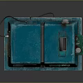 Blue Mechanical Character With Small Bird And Green Panel Red Base Yellow Stripes
