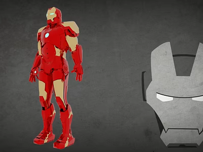 Iron Man Game Movie Character In Red And Gold Armor With Gray Head Silhouette 3d model