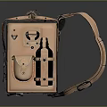 Tan Genuine Leather Case With Top Handle Adjustable Straps Metal Buckles And Attached Pouch