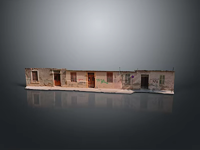 Old Building Model With Multiple Doors Windows And Weathered Walls On Gray Background 3d model