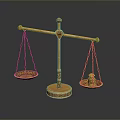 Ornate Golden Balance Scale With Decorative Base And Hanging Pans For Daily Living