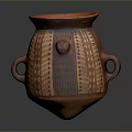 Sculpted Red Clay Pot With Intricate Geometric Patterns And Decorative Handles