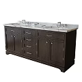 Dark Wood Bathroom Vanity With Double Sinks Marble Countertop And Storage Drawers