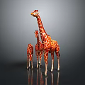 Set Of Three Red Spotted Giraffe Figurines As Decorative Home Living Accessories