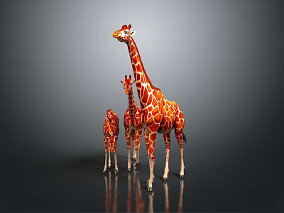 Set Of Three Red Spotted Giraffe Figurines As Decorative Home Living Accessories 3d model Set Of Three Red Spotted Giraffe Figurines As Decorative Home Living Accessories 3d model