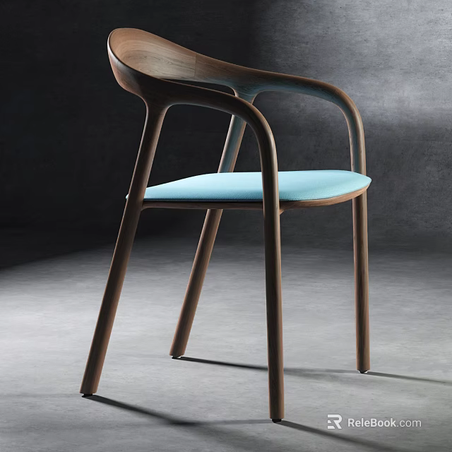 Stylish Modern Leisure Chair With Ergonomic Design Wooden Frame And Blue Cushion 3d model 