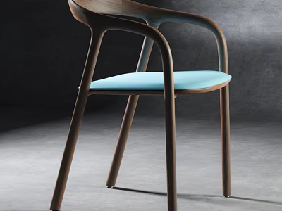 Stylish Modern Leisure Chair With Ergonomic Design Wooden Frame And Blue Cushion 3d model