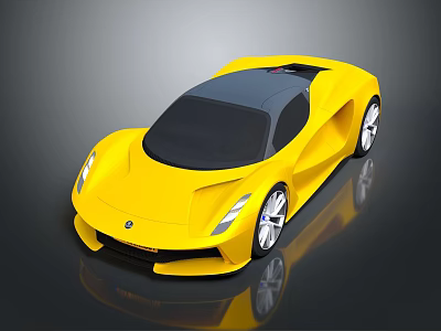 Yellow Sports Car With Sleek Design Black Roof And Large Wheels On Reflective Surface 3d model