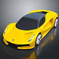 Yellow Sports Car With Sleek Design Black Roof And Large Wheels On Reflective Surface