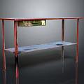 Vintage Red Metal Frame Table With Two Worn Shelves And Rustic Design 3d model