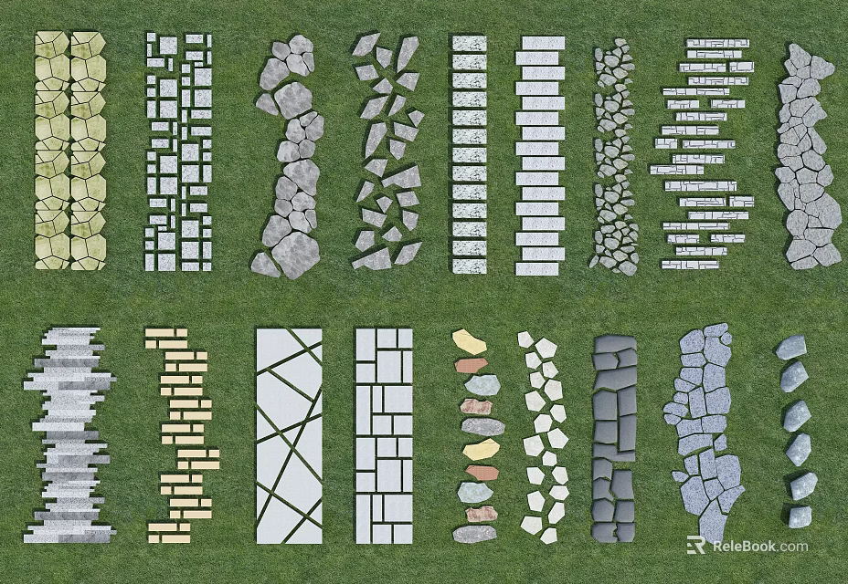 Diverse Natural Stone Stepping Stones With Unique Patterns For Garden Landscape Design 3d model 