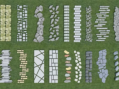 Diverse Natural Stone Stepping Stones With Unique Patterns For Garden Landscape Design 3d model