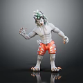 Fantasy Mythical Creature Character With Green Hair Gray Body And Orange Shorts
