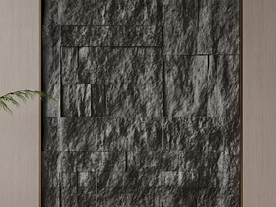 Natural Stone Background Wall Featuring Irregular Panel Design And Rough Texture 3d model