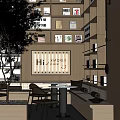 Hotel Public Lounge Area With Bookshelves Green Plant Sofa And Decorative Sign
