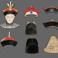 Traditional Chinese Hat Hanging Ornaments Featuring Red Black Straw And Feather Designs