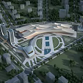 Aerial View Planning of Modern Urban Complex With Central Plaza Green Spaces And Roads