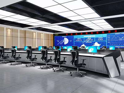 Modern Control Room Interior With Multiple Monitoring Screens Control Consoles And Ergonomic Chairs 3d model