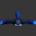 Futuristic Sci Fi Humanoid Creature With Blue Hair Glowing Blue Hands And Tight Dark Outfit