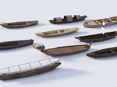 Various Styles Of Traditional Wooden Boats With Classic Designs On 3d model