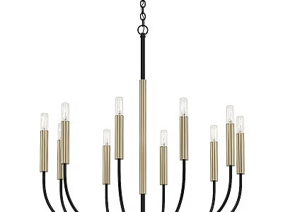 Stylish Modern Chandelier With Black Arms Brass Columns And Clear Bulbs 3d model