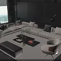 Modern Beige L Shape Sofa And Black Coffee Table Set With Decorative Items In Living Room