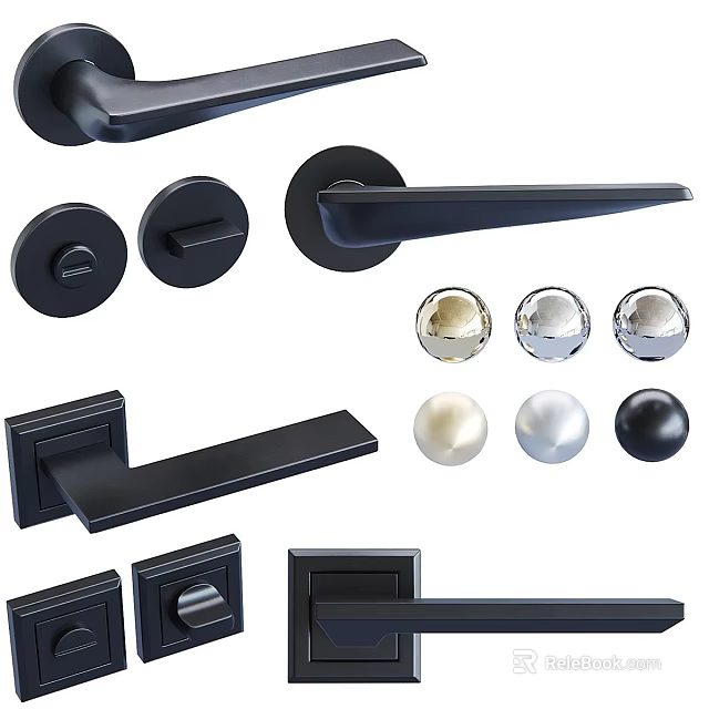 Various Modern Door Handles And Knobs In Different Styles And Finishes 3d model 