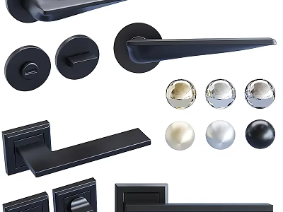 Various Modern Door Handles And Knobs In Different Styles And Finishes 3d model