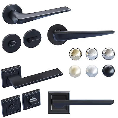 Various Modern Door Handles And Knobs In Different Styles And Finishes 3d model