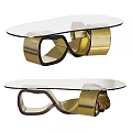Modern Glass Top Coffee Table With Golden Intertwined Dark Wooden Loop Base