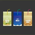 Decorative Ornament Set Featuring Colorful Drink Packaging Boxes with Different Flavors and Straws 3d model